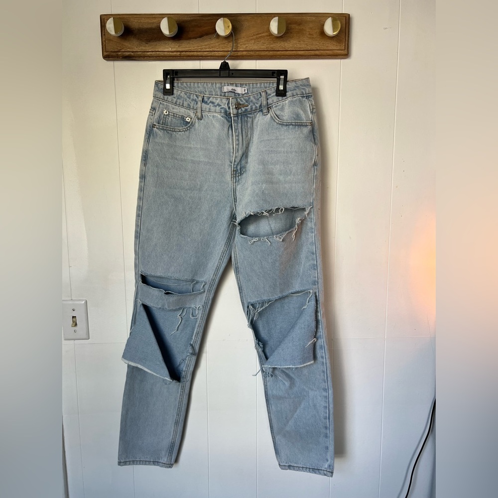 Adika- high waist straight leg super distressed denim